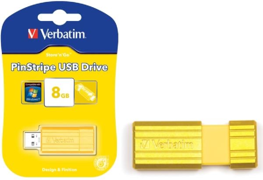 Flash Drive 8GB Verbatim Pin Stripe Yellow