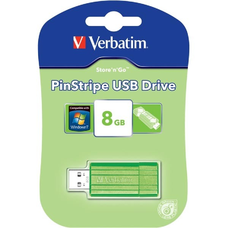 Flash Drive 8GB Verbatim Pin Stripe Green