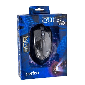 Мышь USB Perfeo QUEST , 6 кн, USB, черн, Game Design, подсветка 6 цвет