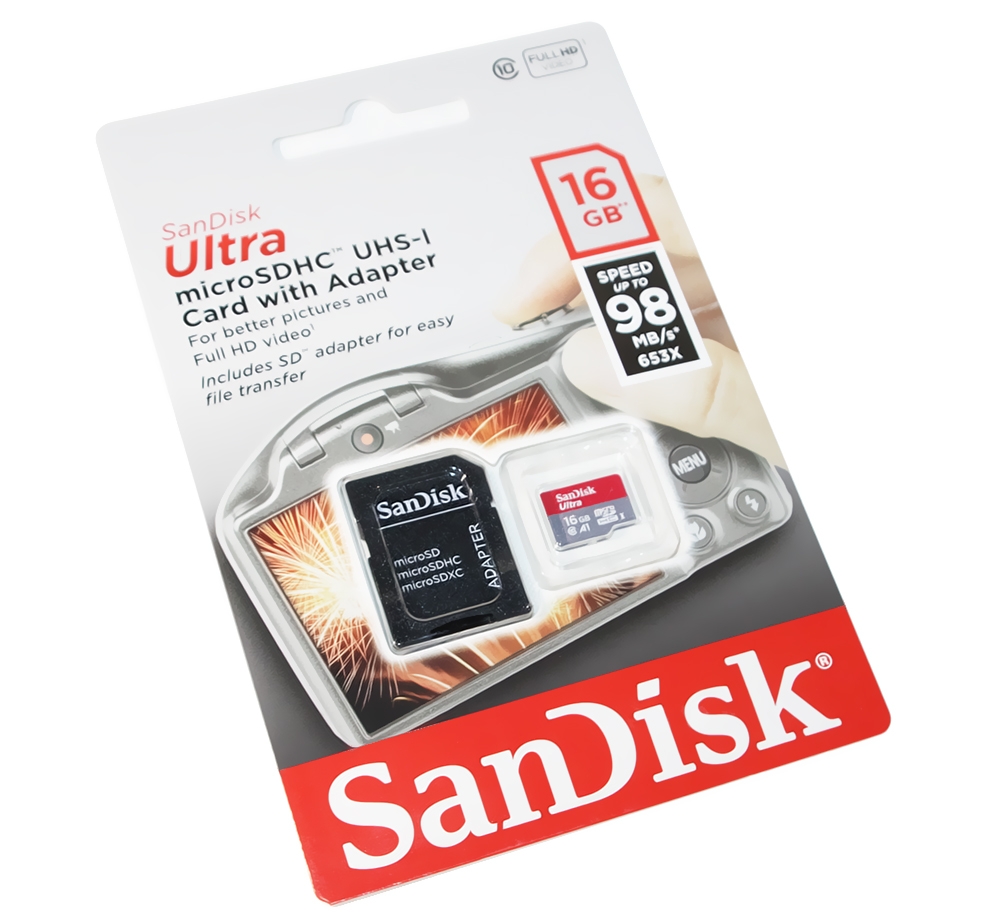 Micro SDHC 16 GB Sandisk class10 Ultra UHS + адапт 98mb/s