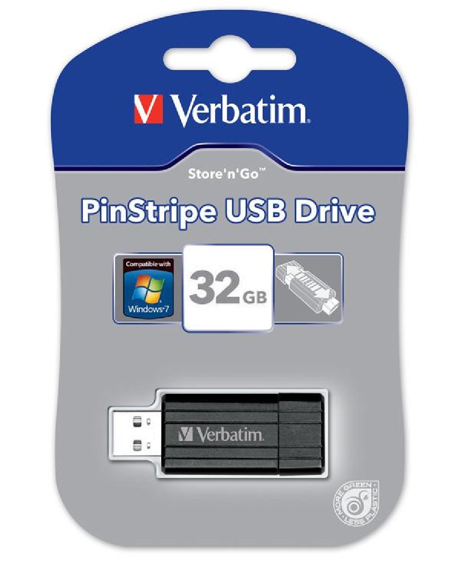 Flash Drive 32GB Verbatim Pin Stripe Caribbean Blue
