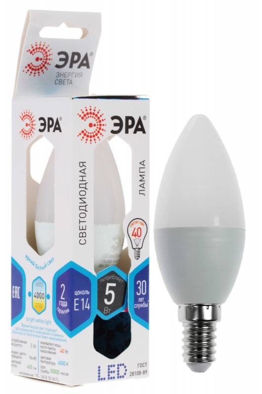 Лампа светодиодная ЭРА LED smd B35-5w-840-E14