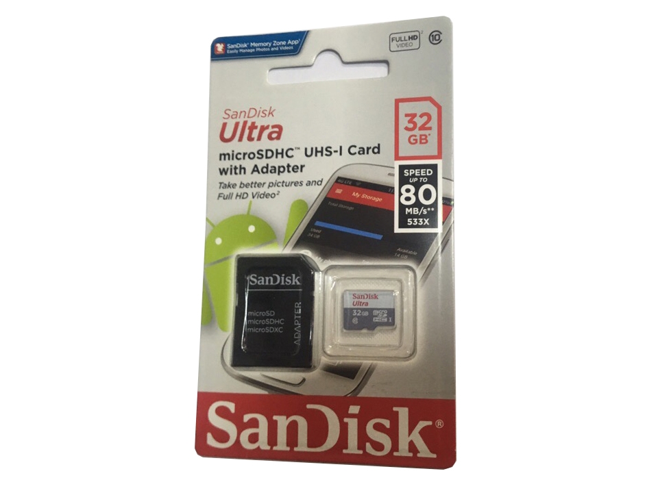 Micro SDHC 32 GB Sandisk 10 Ultra UHS + адапт 80mb/s