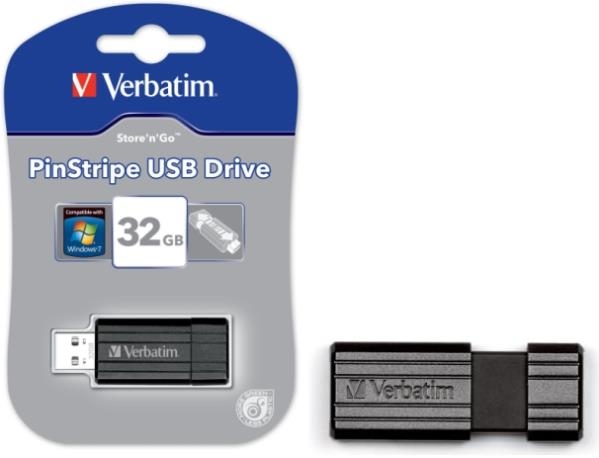 Flash Drive 32GB Verbatim Pin Stripe Black