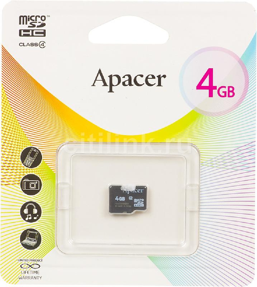 Micro SDHC 4 GB Apacer Class 4 без адаптера