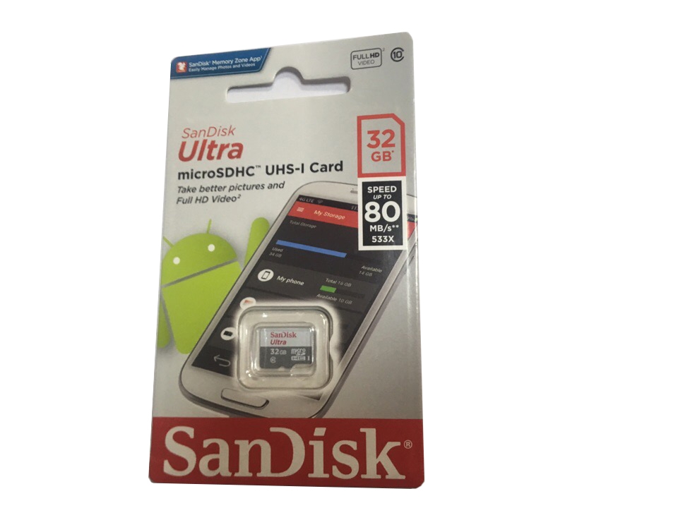 Micro SDHC 32 GB Sandisk class10 80Mb/s без адаптера