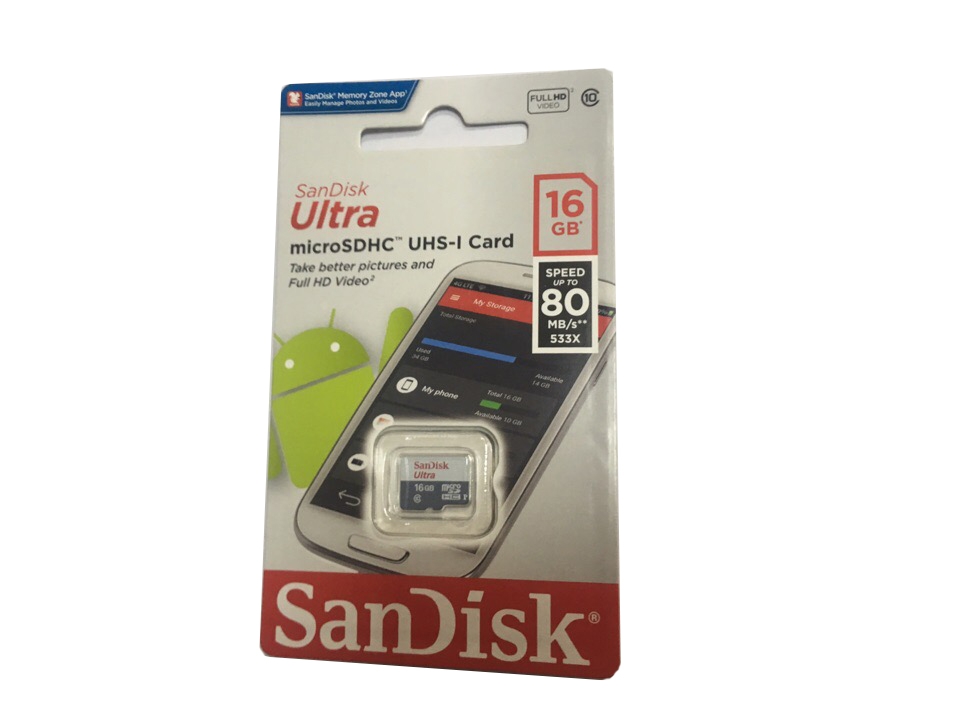 Micro SDHC 16 GB Sandisk class10 Ultra UHS w/o 80mb/s
