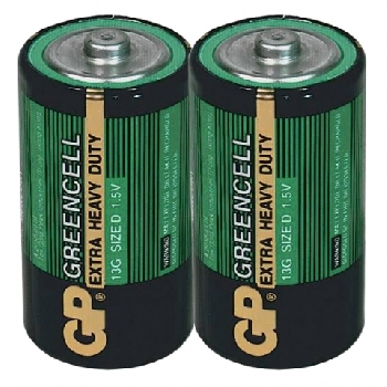 Батарейка  GP Greencell R20, солевая, 2 шт, термопленка