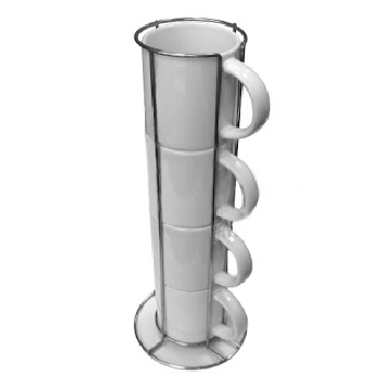 Кружки кофейные белые d=7см, 4шт в металлической подставке