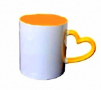 Кружка РУЧКА-СЕРДЦЕ цветная внутри и цветная ручка (оранжевая)