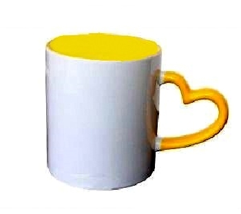 Кружка РУЧКА-СЕРДЦЕ цветная внутри и цветная ручка (желтая)