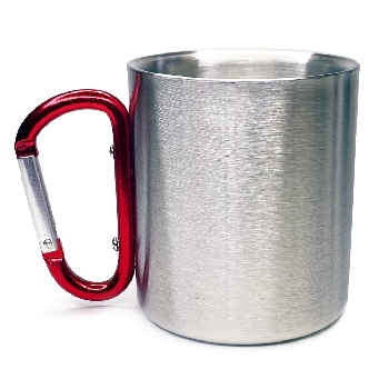 Кружка металлическая (цвет-серебро) 210мл с красным карабином