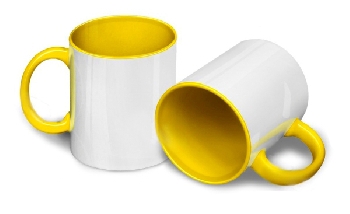 Кружка цветная внутри и цветная ручка (жёлтая)