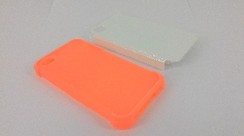 IPhone 5/5S - Белый пр/ударный чехол глянцевый пластик с РОЗОВЫМ силикон.бампером (для 3D-машины вакуумной)