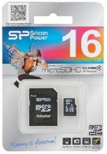 Micro SDHC 16 GB Silicon Power Class 4 с адаптером